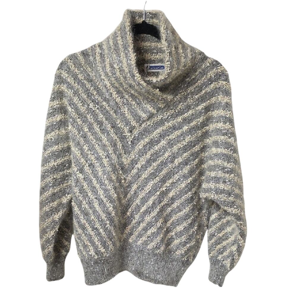 Mariea Kim Vintage Striped Gray and Cream Wool Blend Sweater Womens Small